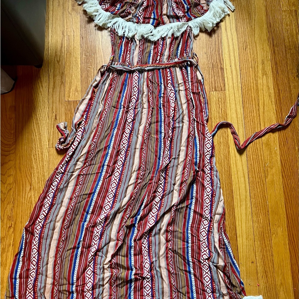 Striped Maxi Dress with Fringe